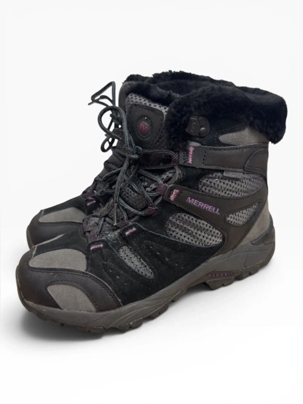 Merrell Kiandra Waterproof Winter Hiking Boots Faux Fur Women’s Size 9 Black